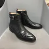 Luxury Botas de tornozelo mass vestido de vestido preto marrom marrom crocodilo impressão de couro genuíno zip fivela de casamento chelsea botas homens homens