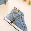 Sneakers Ins Fashion Children Canvas Shoes Kids Size 25 37 Boys Girls High Boots Lace up Denim 230313