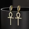 Hoop Earrings Fashion Hip Hop Rock Dangle Ear With Cross Pendant Jewelry For Women Men