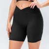 LL Yoga Shorts Ribber Dam Sport Seamless Cross Midja Byxor Löpning Fitness Stretchiga Gym Underkläder Träning Korta Leggings LL3156