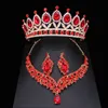 Bruiloft sieraden sets roze kristallen bruids sieraden sets voor vrouwen meisje prinses tiaracrown oorr ketting bruiloft optocht prom sieraden accessoires 230313