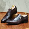 Luxe en cuir hommes chaussures habillées bureau affaires mariage chaussures formelles marron noir à lacets boucle bout pointu Oxford chaussures pour hommes