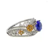 Trouwringen bloemvorm mode peer gesneden kristallen ring voor vrouwen blauw cz zirconia love cadeaus feest sieraden