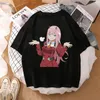 Camisetas femininas 2023 Código de verão preto e branco de verão 02 Darling in the Franxx Padrão Impresso Round Necue All-Match Teen T-shirt