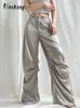 Womens Pants Capris Weekeep Satin Wide Leg Baggy Drawstring Jogging Sweatpants Summer Fashion Low Rise Trouser Elegant Streetwear 230313