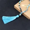 Collares pendientes Mujeres Hombres Collar bohemio Moda Natural Azul Ágatas de fuego Piedra de ónix 108 Mala Cuentas Borla Joyería anudada hecha a mano