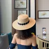 الموضة Sunshade Straw Hat Lace Hook Ho -Flower Hats Women Beach Sunscreen Bucket Hat Flat Top Sun Cap Casquette