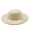 Wide Brim Hats Bucket Hats Fedora hat pearl chain series autumn and winter ring flat top fashion men and women felt jazz hat Fedora 230314