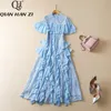 Платья для вечеринок QHZ Spring Summer Designer Fashion Dress Women Women Fase Eleve Vintage Lace Emelcodery Splicing Ruffle Holiday Luxury Midi платья 230314