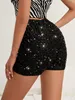 Женские шорты 2023 Bling Metallic Sexy For Women Sequin High Taist Black Skinny Party Nightclub Dance Bottoms Girls 230314