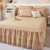 Gonna da letto Copriletto in stile coreano Singolo gonna da letto principessa Decorazioni in pizzo a tre strati Letto per ragazze Adulti Copriletto beige Home # / w 230314