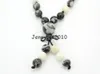 Strand Natural Black And White Zebra 6mm Gems Stone Buddhist 108 Beads Prayer Mala Knot Necklace Multi-Purpose 5Strands/Pack