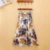 Saias Chiffon Floral A-Line Skirt Mulher no meio do verão Longo Cantura alta 20 Padrões