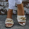 GAI Fashion Sexy Chain Lock Solid Color Plus Size Summer Roman Style Flat Outdoor Female Slippers Women Sandals 230314 GAI