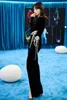 Casual Dresses 2023 V Neck Diamond Badge Decoration Women Celebrity Black Velvet High Split Long Dress