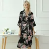 Vêtements de nuit pour femmes noir soyeux mariage mariée demoiselle d'honneur Robe Robe de chambre Sexy femmes peignoir chemise de nuit courte décontracté fleur imprimé Kimono