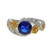 Trouwringen bloemvorm mode peer gesneden kristallen ring voor vrouwen blauw cz zirconia love cadeaus feest sieraden