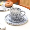 Mokken Vintage Creative Striped Ceramic Coffee Mok en Saucer Set voor thuisgebruik Breakfast Snack Cup Pasta Diner Bord