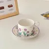 Filiżanki płucniki wudruncy retro fioletowa fioletowa filiżanka kawy z spodkiem francuski wykwintny ręcznie robiony ceramiczny kubek zestaw popołudniowy prezent na herbatę