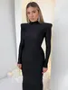 Casual Kleider Hawthaw Schulter Gepolsterte Lange Ärmel Bodycon Grün Party Club Maxi Kleid Frühling Herbst Frauen Mode Elegante Kleidung 230313