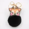 لطيف Sika deer pompom keychain pom pom key chain rabbit fur ball pompon porte clef fluffy cheer key ring accessories المجوهرات