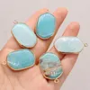 Pendant Necklaces Natural Amazonite Charms Oval Gilt Edge Necklace For Jewelry Making DIY Earrings Accessories 20x34mm