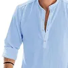 Camicie casual da uomo T-shirt colletto alla coreana manica lunga tinta unita moda uomo T-shirt per lo shopping