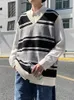 Men s Vests FEWQ 2023 Autumn Korean Chic Sweater Vest Trendy V neck Loose Striped Contrast Color Male Sleeveless Top 24A510 230313