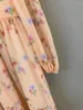 Casual Dresses 2023 Autumn Long Dress Sexig Party Women Sweet Floral Print Pleated Deco Sleeve Beautiful Lady Club Wear