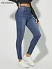 Женские джинсы скины скинни для женщин эластичные высокие талии классические джинсовые брюки Slim Lift Mom Mom Jean Fashion Blue Wash Five Pocket