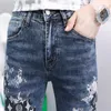 Erkek Kot Yıldız Baskı Lüks Moda Marka Rahat erkek pantolonları Avrupa İlkbahar Yaz Elastik Ince Ayaklar Slim Fit Erkek Pantolon Giyim