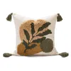 Pillow Green Leaves Handmade Embroidery Cover Tassels Tufted Home Decor 45x45cm Moon PillowCase Sham