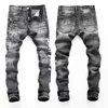 Biker Stretch Jeans Design Fit Denim per uomo Slim Painted Patch Trim Leg Cowboy Pants Maschio R14T