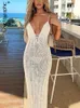 Party Dresses Cryptographic Summer Beach Knitted Backless Spaghetti Strap Maxi Dress for Women Holiday Hollow Out Split Long Dresses Clothes L230313