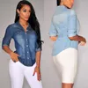 Women's Blouses 2023 Est Casual Dames Denim Blouse Spring Losse slanke jeans shirt vrouwelijke kleding met lange mouwen