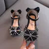 Flat Shoes Kids Rhinestone Bow Girls Princess Fashion Flats Dance Performance Shoes 2022 Summer New Children Sandals P230314