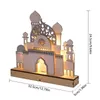 Dekorativa föremål Figurer Eid Night Lights Ornament Decor 3D Mosque Castle LED Islamiska trähantverksgåvor Eid Al Fitr Decorations for Home 230314