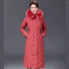 Women's Down 2023 Winter Clothing Long White Duck Jacket Middle-aged Mother Slim Windproof Warm Coat Hooded Parkas Snow Outwear