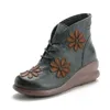 BOTAS 2023 Autumn e inverno Couro genuíno Casual Sapatos femininos Flores vintage Retro Mulheres feitas no tornozelo com botas de pele
