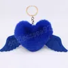 Coeur ailes amour boule de cheveux porte-clés pendentif sac en peluche fille ornements voiture pendentif Llaveros Mujer Pom Pom porte-clés accessoires