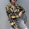 Women's Blouses Contrasting Color Wave Striped Shirt Women&#39;s Temperament V-neck 2023 Spring And Autumn Long-sleeved Top