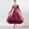 Stage Wear Competition Ballroom Standard Dance Dress Abbigliamento Abiti da valzer Vino rosso17206