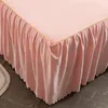 Bed Skirt Winter Crystal Velvet laced Bed Skirt Pillowcase Bedding Set Soft Bedspread For Bed Solid Color Pink Elastic Band Bed Skirts 230314