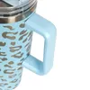 Gobelet en acier inoxydable de 40 oz avec poignée couvercle paille grande capacité tasse à bière bouteille d'eau léopard tasse de camping en plein air tasses à boire isolées sous vide