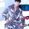 Men's Robes Flannel Dragon Crane Men Kimono Bathrobe Gown Casual Nightwear Winter Thick Warm Sleepwear Nightgown Plus Size Loose Homewear 230313