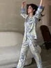 Женская одежда для сна Crlaydk Women Pajamas 2 кусочки PJ Sets Blue Galaxy Silk Long Elice Button Dow