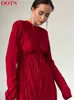 Casual Dresses OOTN Luxury Elegant Women Summer Pleated Party Lady Slim Long Sleeve Midi Evening Stretch Robe Femme 230313