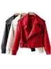 Jackets femininos Fitaylor Autumn Women Women Faux Leather Jacket PU Motorcycle Biker Red Coat Turndown Collar Colar de rua solto Punk Black Punk roupas 230313