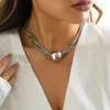 Choker Wyolbrzymiony punkowy łańcuch wielowarstwowy Naszyjnik z dużym okrągłym wisiorkiem Link Link Clavicle Vintage Trenda Jewelry