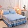 Sängkjol Beige Lace broderi Princess Bedding Bed Sheet Pillow Case Bedstrast Bed Kjol Home Decoration Madrass Cover Non-Slip 230314